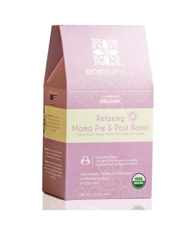 Secrets Of Tea Relaxing Mama Tea - Natural USDA Organic Caffeine Free - Safe for Pregnancy and Breastfeeding - Up to 40 Servings - 20 Count(1 Pack)
