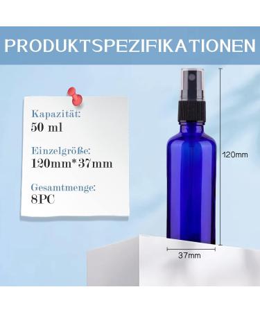 8 Pack of 50ml Blue Glass Spray Bottles - Portable and Refillable Cosmetic Atomizer for Travel and Makeup - Buy Online on SooperMarket.com