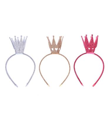 YeahiBaby YeahiBaby Princess Crown Headband Glitter Hair Bow Baby Birthday Party Tiara 3 Pack