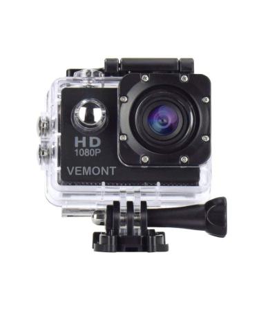 VEMONT Action Camera, 1080P 12MP Sports Camera Full HD 2.0 Inch Action Cam 30m/98ft Underwater Waterproof Snorkel surf Camera with Wide-Angle Lens and Mounting Accessories Kit Black