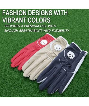 Finger Ten Men's Golf Gloves - All-Weather Leather with Ball Marker Left & Right Options | 1-Piece Khaki - Buy Online on SooperMarket.com