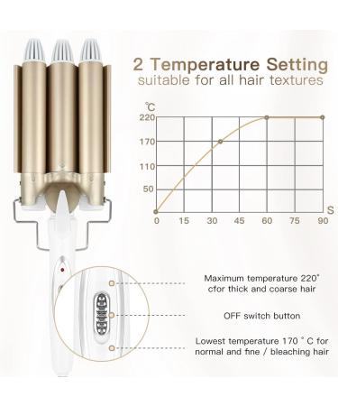 Ten-Tatent 3 Barrel Hair Waver Curling Iron 25mm - 2 Temperatures - Quick Heating - for Long or Short Hair Styling - Heat Resistant Glove - Gold - Buy Online on SooperMarket.com