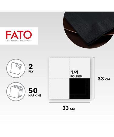 Fato Disposable Paper Napkins | 50 Pack 33x33cm Black 2-Layer 4-Folded - Perfect for Informal Lunch & Buffets | FSC Certified - Buy Online on SooperMarket.com