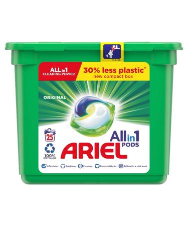 Ariel Original Allin1 Washing Liquid Capsules Detergent 25 Pods Fresh 25 Count (Pack of 1)