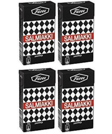 4 boxes x 40g of Fazer SALMIAKKI Salted Salmiak Salmiac Liquorice Licorice Pastilles Dragge Drops Sweets Candy