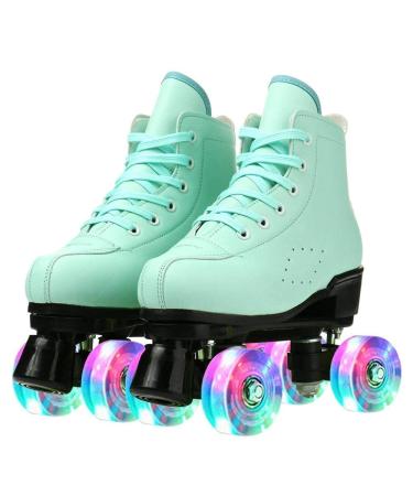 Roller Skates for Women and Men Cowhide High-Top Shoes Classic Double-Row Roller Skates Four-Wheel Roller Skates for Men Girls Unisex green flash 40US:7.5