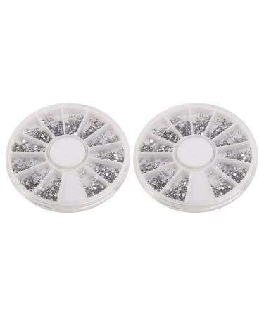 Bcowtte 2X Silver Rhinestones Boxes Crystal Nail Manicure Nail 1.5 MM Wheel