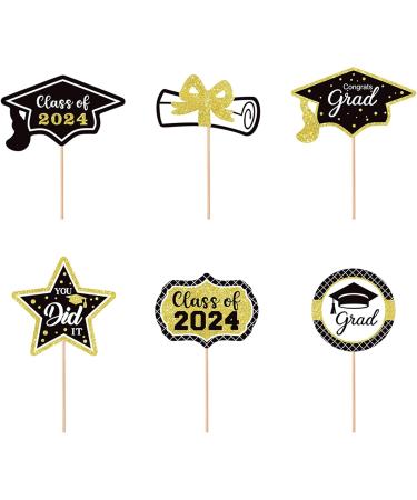 2024 Graduation Cupcake Toppers - 12Pcs Glitter Black Gold Class of 2024 Congrats Grad 2024 Cap Diploma Cupcake Picks Graduation Cake Decorations for 2024 Graduation Party Supplies - Buy Online on SooperMarket.com