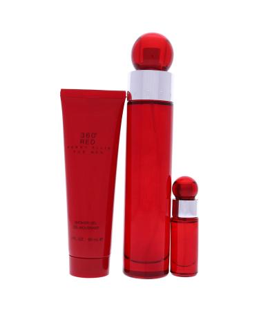 Perry Ellis 360 Red Men 3.4oz EDT Spray 7.5ml EDT Mini Spray 3oz Shower Gel 3 Pc Gift Set - Buy Online on SooperMarket.com