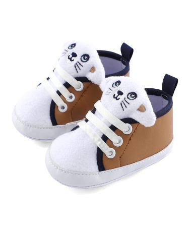 LACOFIA Baby Boys Sneakers Infant Anti-Slip Soft Sole 3D Animal First Walking Shoes 3-6 Months Khaki