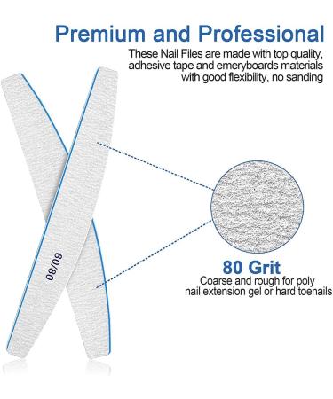 12 PCS 80/80 Grit Nail Files for Acrylic Nails & Poly Gel Extensions - Coarse Washable Emery Boards for Manicure, Home & Salon Use - Buy Online on SooperMarket.com