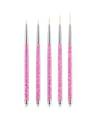 Sularpek Nail Art Liner Brushes  5 Pcs Nail Painting Brush Pen  Professional Detail Painting Pens Kit for Salon at Home DIY Manicure (Pink)