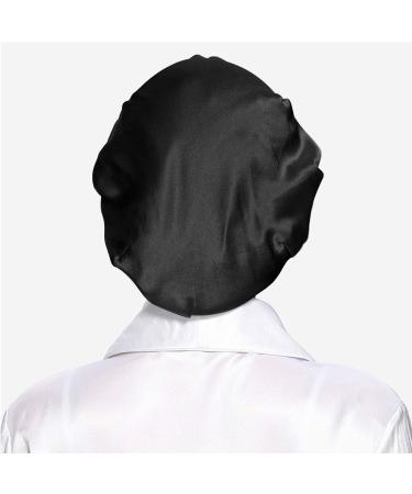 2 Pack Satin Bonnet Night Sleep Caps with Wide Elastic Band Silk Hair Wrap for Sleeping Soft Sleeping Head Cover Sleeping Hat for Women and Girls Curly Hair (Black) - Buy Online on SooperMarket.com