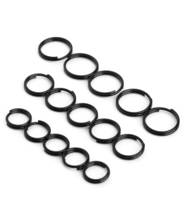 FEGVE Titanium Key Rings Split Rings  Non Magnetic Small Keyrings  Jump Rings for Necklaces  Keys  Jewelry Attachment - 15pcs Mix 10/12/14mm (Black)