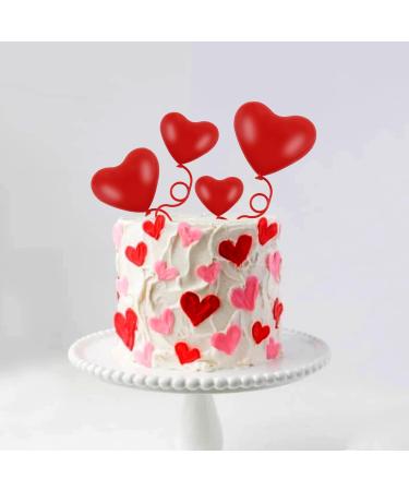 Blumomon Pack of 4 Heart Cake Toppers Red Valentine's Day Cake Topper Picks Mixed Size Happy Valentine's Day Cake Decorations Valentine's Day Wedding Party Bridal Shower Decorations Accessories Valentine's Day 5