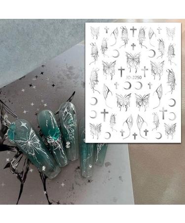 Eseres 3D Self-Adhesive Butterfly Nail Stickers - Metallic Laser Silver Black - DIY Nail Decals for Women - 6 Sheets - Buy Online on SooperMarket.com
