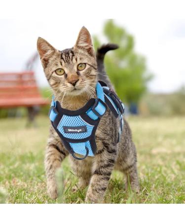 Breakproof Cat Dishes & Adjustable Soft Kitten Vest Set - Light Blue XS | Reflective Stripes for Safety - Buy Online on SooperMarket.com