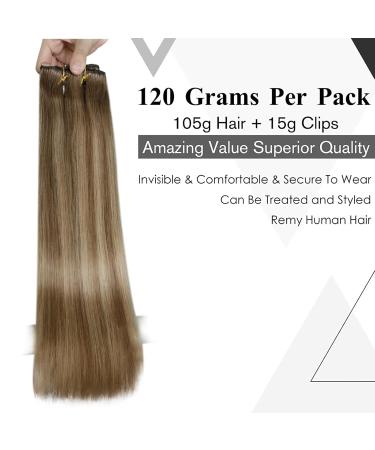 Buy Laavoo Clip-In Real Hair Extensions | Brown Balayage Ombre & Golden Blonde #8/16/8 - 7pcs 105g 50cm - Buy Online on SooperMarket.com