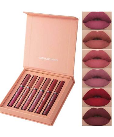 Lipstick for Women,6 Colors Matte Lipstick Set, Long-Lasting Wear Non-Stick Cup Liquid Lipstick, Not Fade Waterproof Lip Gloss, Lip Makeup Gift Sets for Girls and Women Color A