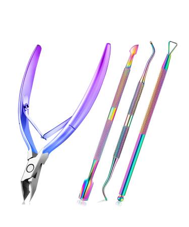 4 pieces of cuticle slide set & nail nail shaver nail shaver stainless steel nail skin remover set manicure pedicure tools for tooth and fingernails colorful color gradient