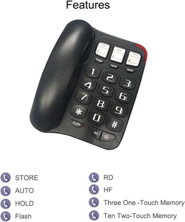 Loud Ringtone Landline Phone for Elderly Big Button Fixed Home Phone with Amplified Sound and Easy-to-Read Display Big Button Landline Phone Desktop Telephone Loud Ringtone Fixed Home Phone for and Black - Buy Online on SooperMarket.com