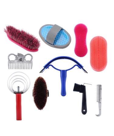 Professional 10-Pc Vier Horse Brush Set - Equestrian Grooming Kit for Horse Cleaning & Care - Buy Online on SooperMarket.com