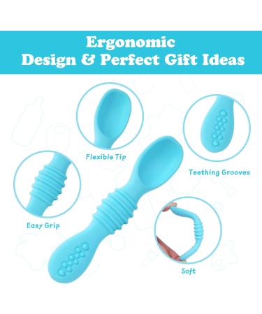 Vicloon Baby Fork and Spoon Set - 2Pcs Silicone Self Feeding Utensil for Infant/Toddler - Easy Grip Toddler Cutlery Kit in Blue - Buy Online on SooperMarket.com