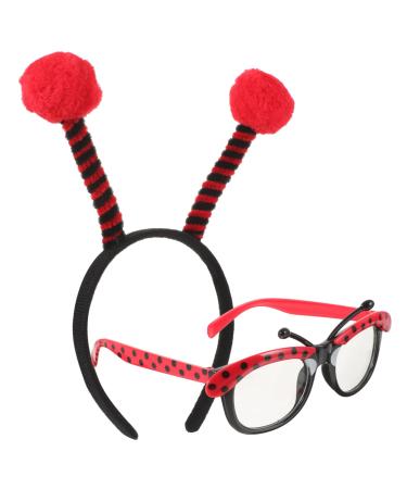 GALPADA 1 Set Ladybug Costume Suit Alien Eyeglasses Ladybug Eyeglasses Ladybug Party Favors Masquerade Sunglasses Ladybug Costume Props Makeup Headband Ladybug Ears Headband Plastic