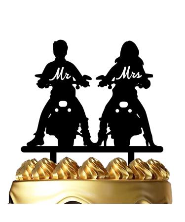 Motorcycle Wedding Cake Topper Ride with Me Forever Cake Topper Funny Mr & Mrs Cake Topper for Wedding/Anniversary/Bridal Shower Party Decor