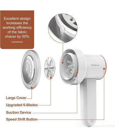 HOMEASY Fabric Shaver Rechargeable Lint Remover with 3 Blades & LED Display - White | Removes Fuzz from Sweaters, Couches, Clothes, Carpets & Furniture - Buy Online on SooperMarket.com