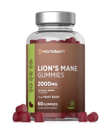 Lions Mane Gummies 2000mg | High Strength Lions Mane Supplement | Mushroom Extract | Natural Berry Flavour | 60 Vegan Gummies | by Horbaach