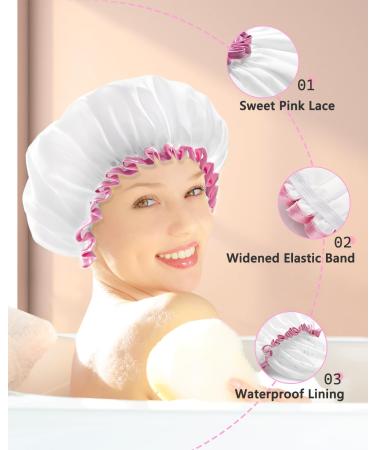 Buy Mikimini White Shower Hood 2-Pack - Waterproof & Reusable Bathing Hair Caps | Soft Cute Light-Resistant | Medium White & Pink Lace - Buy Online on SooperMarket.com