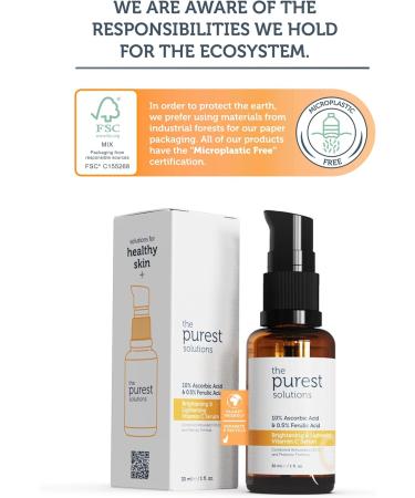 The Purest Solutions Brightening & Lightening Vitamin C Serum (10% Ascorbic Acid & 0.5% Ferulic Acid) - Revitalize & Renew Dull Skin - Anti-Aging Care & Anti-Stress Care - Vegan | Cruelty Free (30 ml) - Buy Online on SooperMarket.com