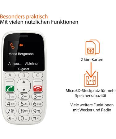 Gigaset GL390 White GSM - Senior Mobile Phone with SOS Button Large 2.2 Display & Easy-to-Use Keys | Compact Hearing Aid Compatible Cell Phone - Buy Online on SooperMarket.com