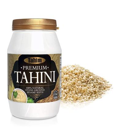 Tahim Tahini 17.6oz Vegan Paste Premium Ground Sesame Seeds Gluten Free 100% Pure Sesame Extra Savings 11% More Kosher Approved by Badatz Peanut Free Great for Hummus Mix Salad Dressings Tahini Sause