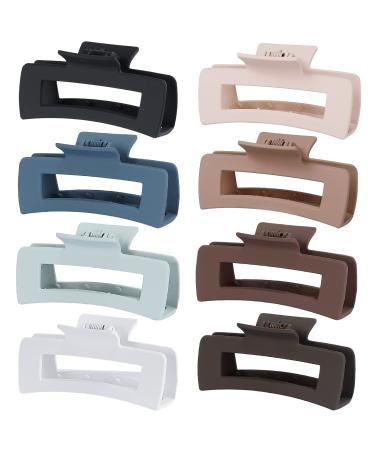 4.1 Inch Large Hair Claw Clips 8 Pcs Rectangle Hair Clips Big Hair Clips for Thick Hair Nonslip Rectangular Hair Clips Acrylic Banana Jaw Clips Hair Accessories for Women and Girls (Blue Brown) Colorful