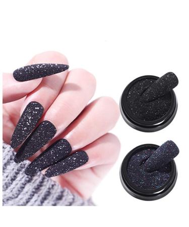 Egurs 2 pieces Nail Art Black Glitter Powder 3D Nail Glitter Powder for Crafts