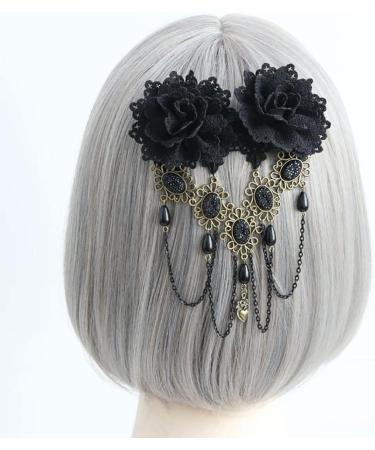 Prosy Halloween Tassel Black Flower Gothic Bead Headwear Top Masquerade Headdress Cosplay Hair Clip Hair Accessories for Women and Girls - Buy Online on SooperMarket.com