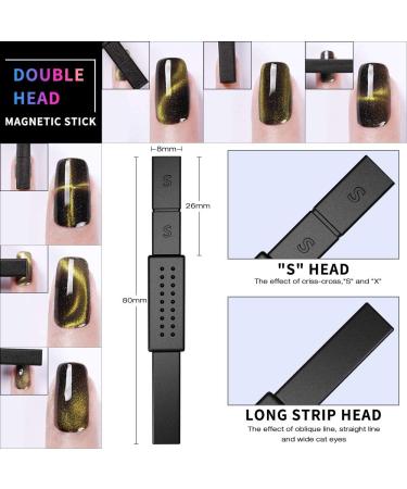 Cat Eye Chrome Nail Powder Set - Achieve Cat Eye and Chameleon Mirror Effects with 9D Galaxy Gem Glitter Pigment, Black UV Gel, and Magnetic Stick - DIY Manicure Kit - Buy Online on SooperMarket.com
