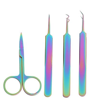 Nail art tweezers stainless steel straight curved tweezers nail scissors tool set for nail art sticker rhinestone eyelash extensions picker tools 4 pieces