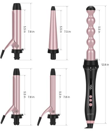 Prizm Pro Clamp Curling Iron Set 5 Interchangeable Barrels 11 Adjustable Temp Dual Voltage Rose Pink Perfect for Travel & Beautiful Curls - Buy Online on SooperMarket.com
