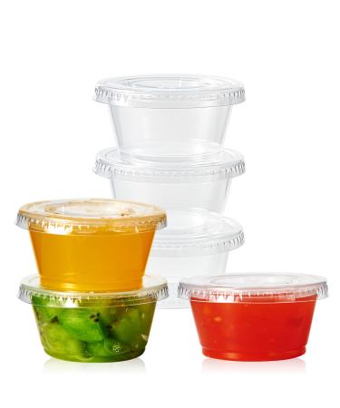 Turbo Bee 100 Sets 2oz Portion Cups with Lids,Jello Shot Cups with Lids, Small Disposable Souffle Portion Container for Salad Dressing Sauce Condiment Snack Souffle and Salsa 100pack2oz