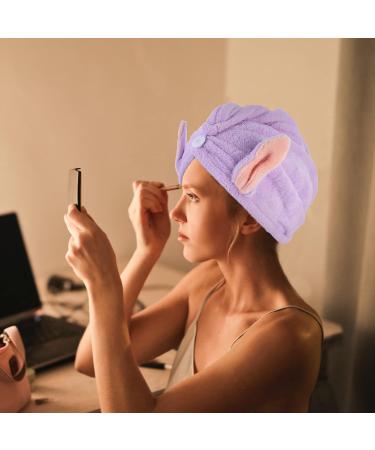 MAGICLULU Hair Protection 4pcs Bunny Ears Dry Hair Hat Hair Ring Quick Dry Coral Fleece Hair Health Violet - Buy Online on SooperMarket.com