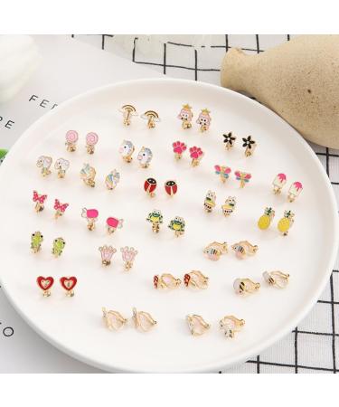 24 Pairs Mixed Color Clip-on Earrings Set - Animals, Heart, Flowers, Mushroom Design for Ladies - Painless Non-perforated Earrings - Buy Online on SooperMarket.com