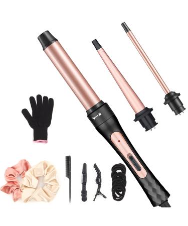 JAETON 3 in 1 Curling Wand Iron Hair Curling Wand Set Include 0.75-1"Conical Curling Iron 1.25"Large and 0.35"Thin Curling Wand Interchangeable Ceramic Barrel Hair Curler Set for Short & Long Hair Small-1