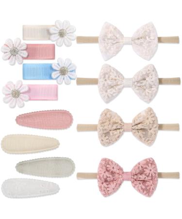 Beautiful baby girl headband set 12-part: grinding clips elastic hair bands perfect for newborns & toddlers.Cute hair accessories with embroidery and pressure details.