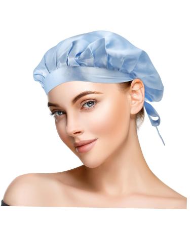 Silk Adjustable Hair Tie Bonnet for Sleeping - Blue | Healeved 1pc Soft Silk Hair Wrap Shower Cap for Night Sleep Care - Buy Online on SooperMarket.com