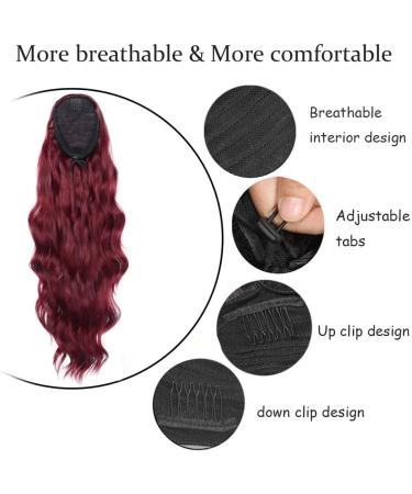 YEESHEDO Wine Red Long Wavy 24 Drawstring Ponytail Hair Extension - Clip-in Curly Synthetic Hairpiece for Women - Buy Online on SooperMarket.com