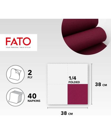 FATO Disposable Paper Napkins | Soft & Absorbent | 40 Pack 38x38 cm 4-Fold 2-Layer Burgundy Color | 100% Pure Cellulose FSC Certified - Buy Online on SooperMarket.com