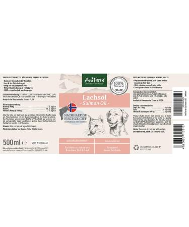AniForte Premium Salmon Oil 500ml for Dogs, Cats, Horses & Pets - 100% Pure Norwegian Fish Oil with Omega 3, 6, EPA, DHA & ALA for Coat, Skin, Joints & Brain Health - Buy Online on SooperMarket.com